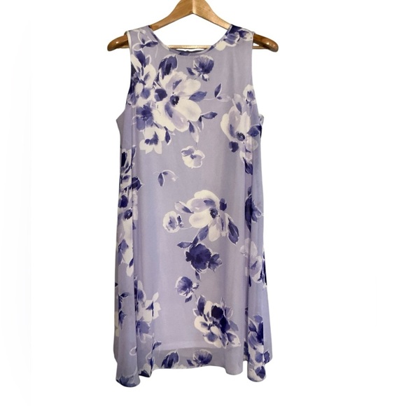 JH purple Floral A-Line Sleeveless Lined Chiffon Dress size 14 - Picture 1 of 4